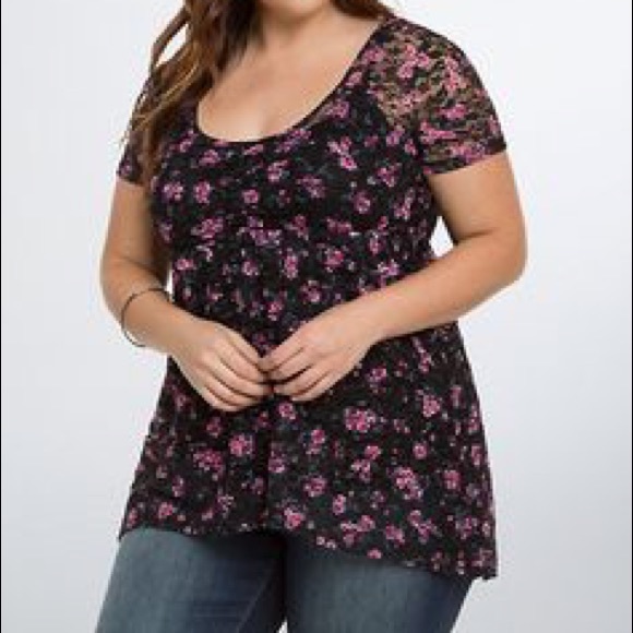 torrid Tops - Torrid Black Pink Floral Lace Babydoll Top torrid Tops - Torrid Black Pink Floral Lace Babydoll Top